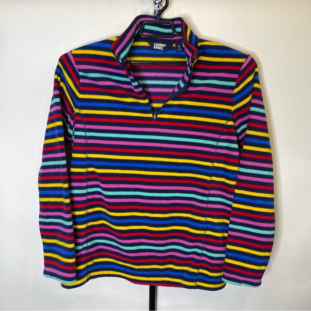 Land’s End Striped Fleece Pullover Size XL Women’s